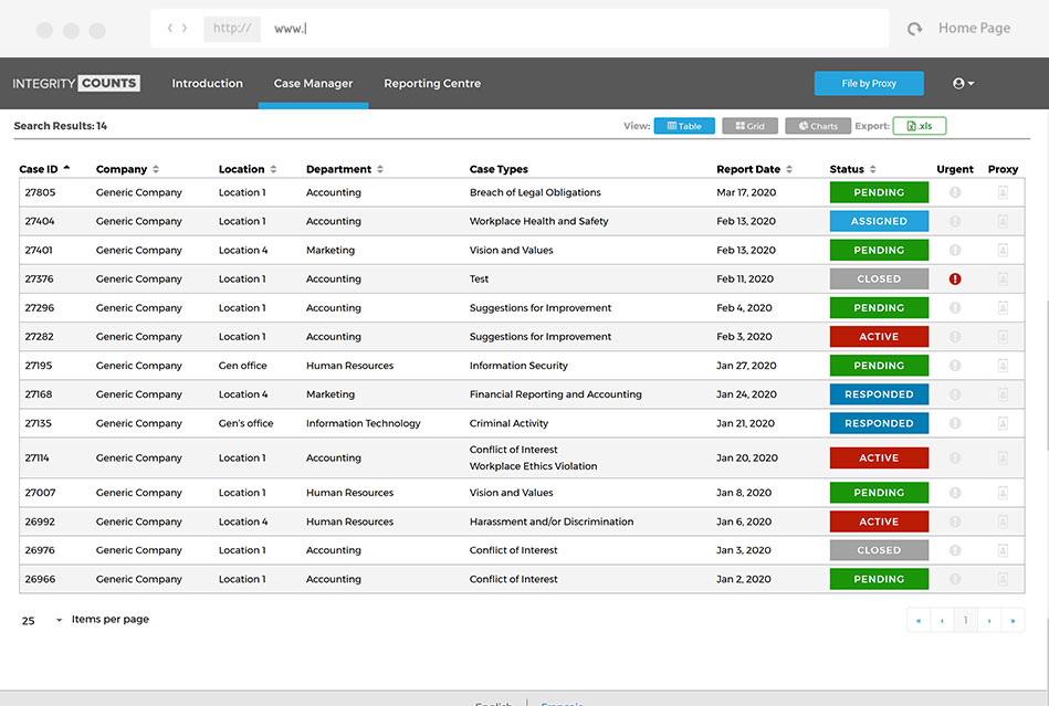 screenshot of integrity counts application interface for case search